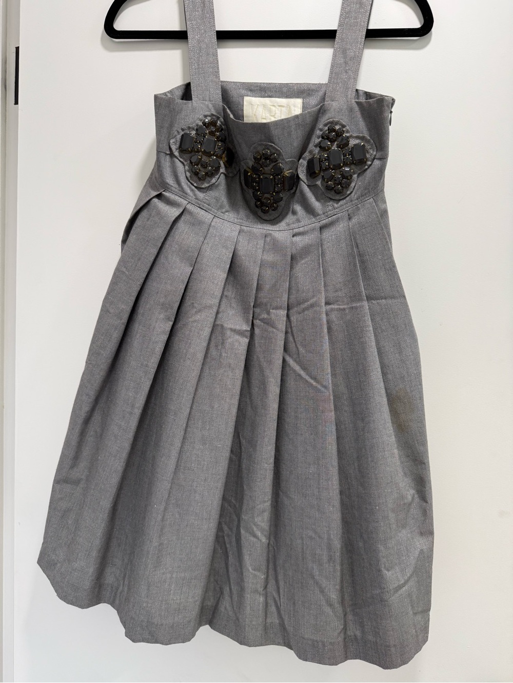 Embellished Gray Pleated Mini Dress